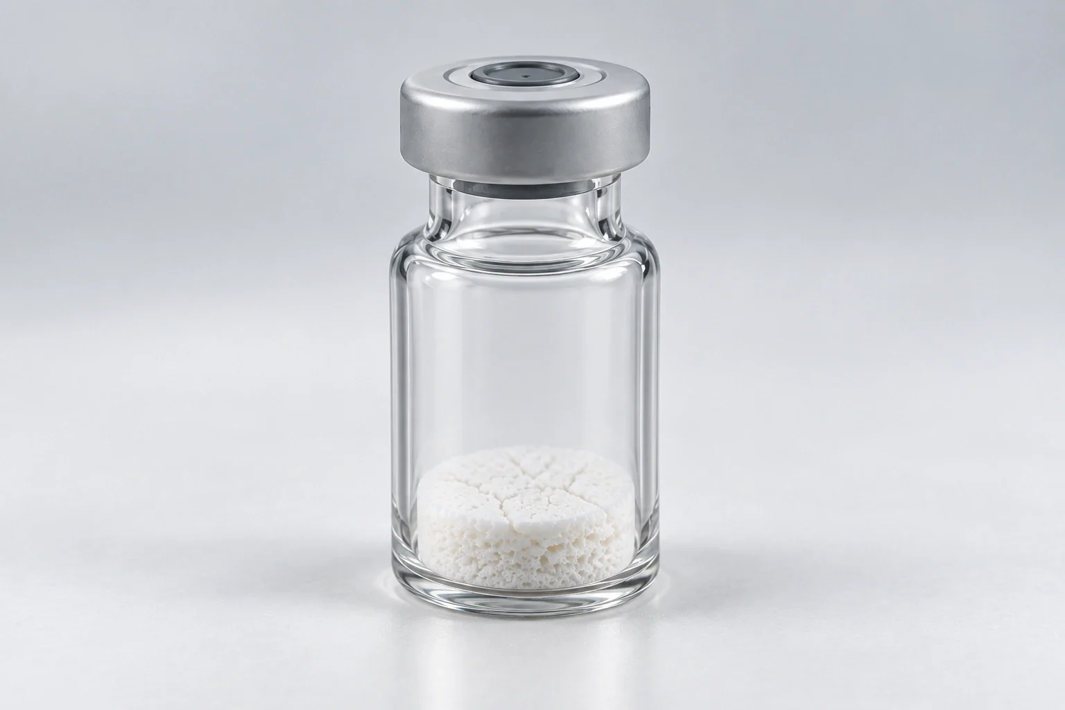 A single sealed vial containing a lyophilized solid